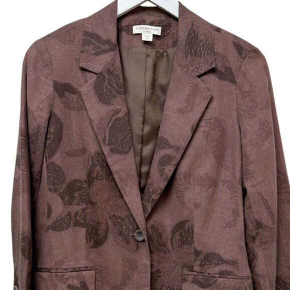 COLDWATER CREEK Linen Blend Blazer 12 Petite Womens Plum Floral Jacket Boho Arts - Picture 2 of 8